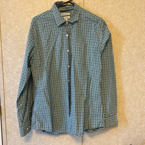Green blue plaid casual button down - Picture 1 of 4